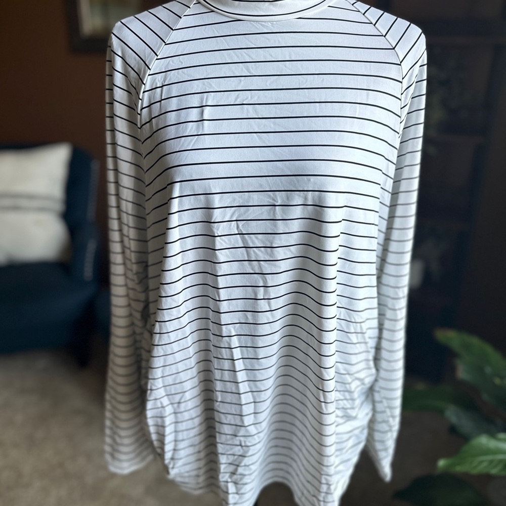 Calia Swim Top White and Black Striped - Longsleeve